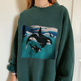 Lizakosht Street Fashion Whale Print Pullovers Women Spring Autumn Indie Y2k O Neck Long Sleeve Loose Sweatshirts Vintage Tops New